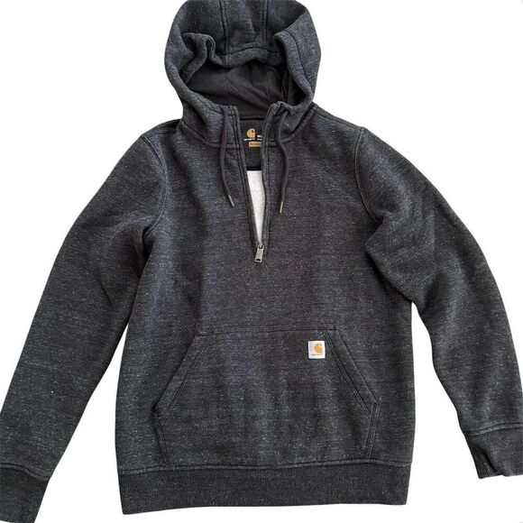 Carhartt Tops - Carhartt Clarksburg Half Zip Sweatshirt Dark Heather Grey Black Hoodie Size M
